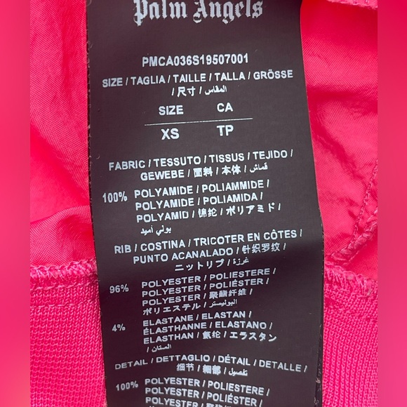 PALM ANGELS Track Jacket Mens Size XS Fluo Pink/Black Zip Up Nylon Loose Fit - Picture 9 of 10